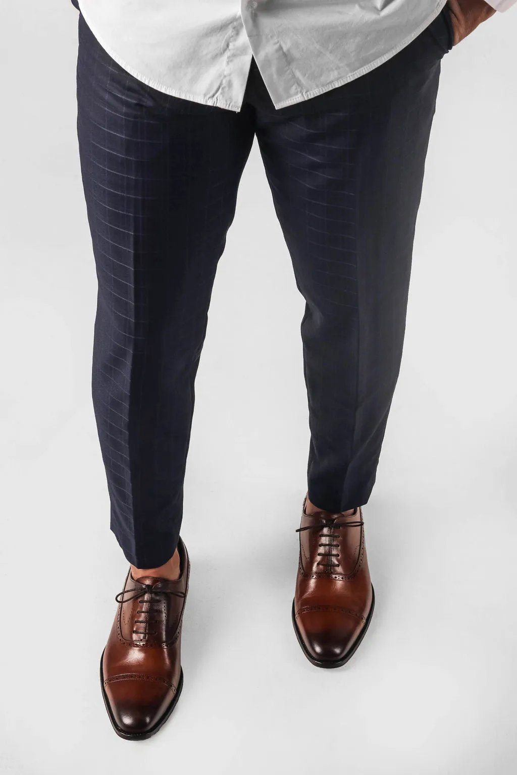 Plaid Patterned Trouser in Navy