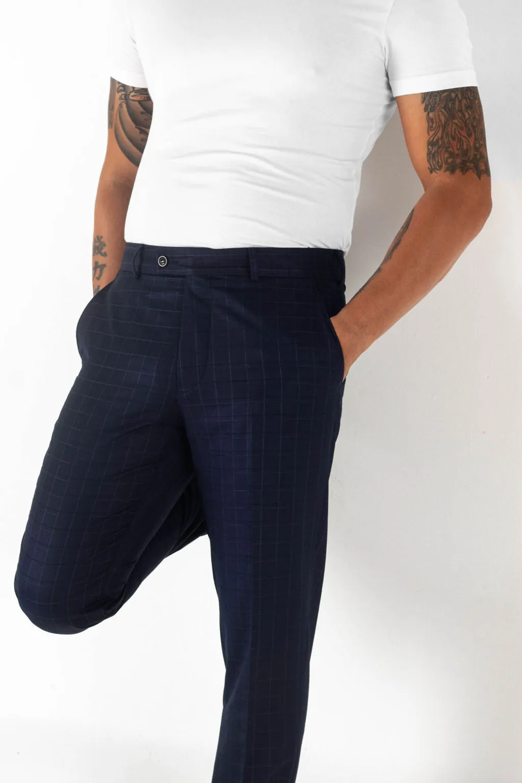Plaid Patterned Trouser in Navy