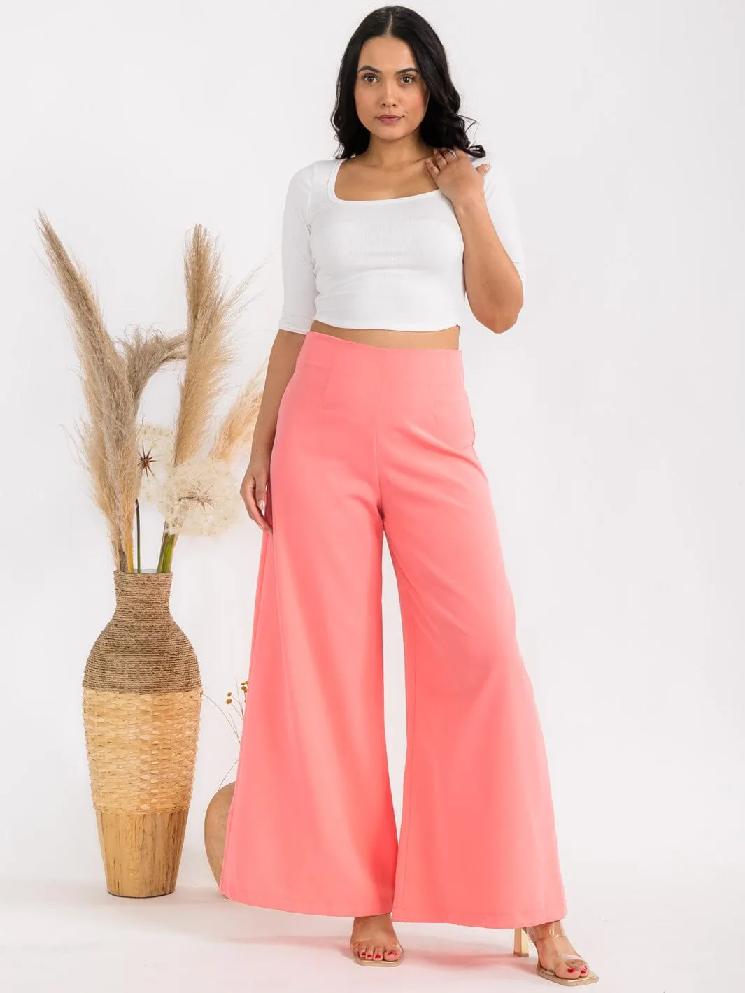 PLUS SIZE ZIPPER CLOSURE WIDE LEG PANTS