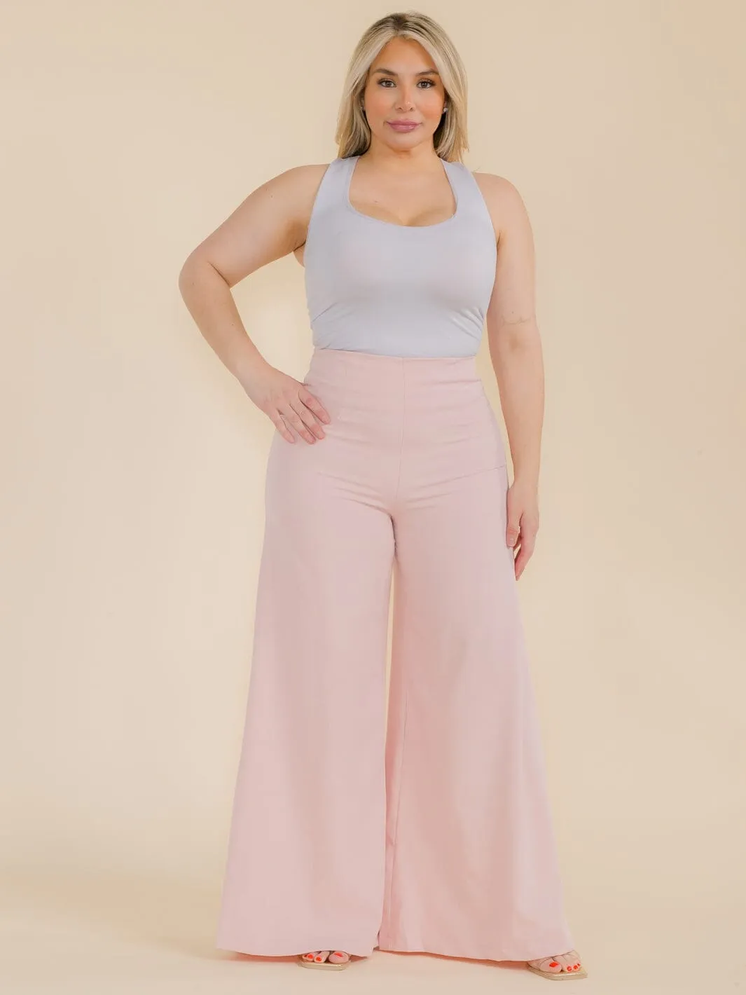PLUS SIZE ZIPPER CLOSURE WIDE LEG PANTS