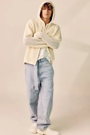 Pre-Wash Belted Denim Wide Pants