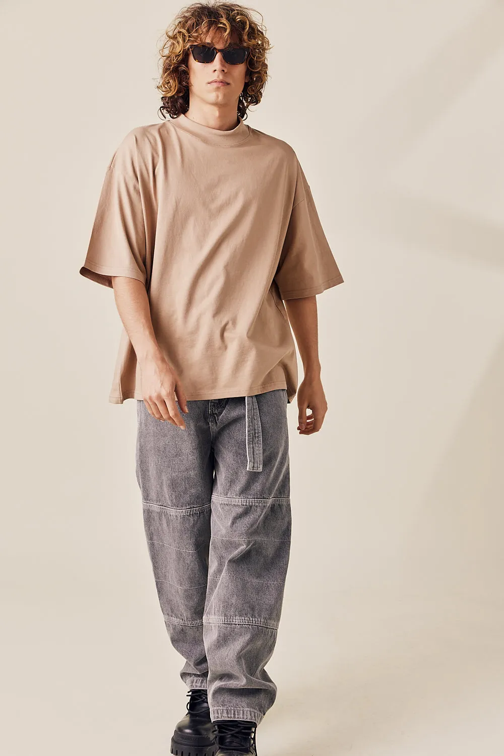 Pre-Wash Belted Denim Wide Pants