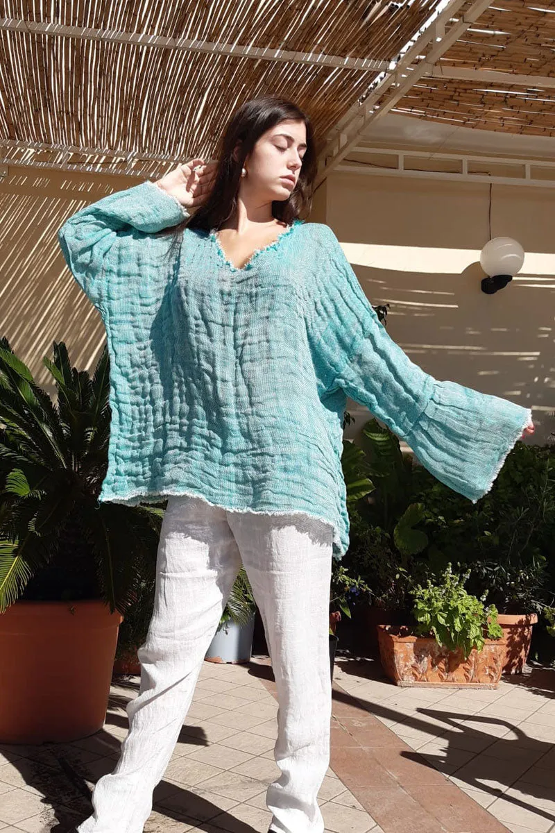 Pure Italian Linen Blue Positano Large Top