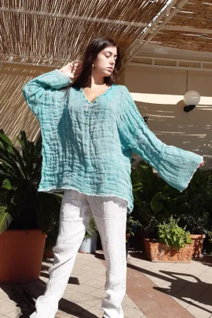 Pure Italian Linen Blue Positano Large Top