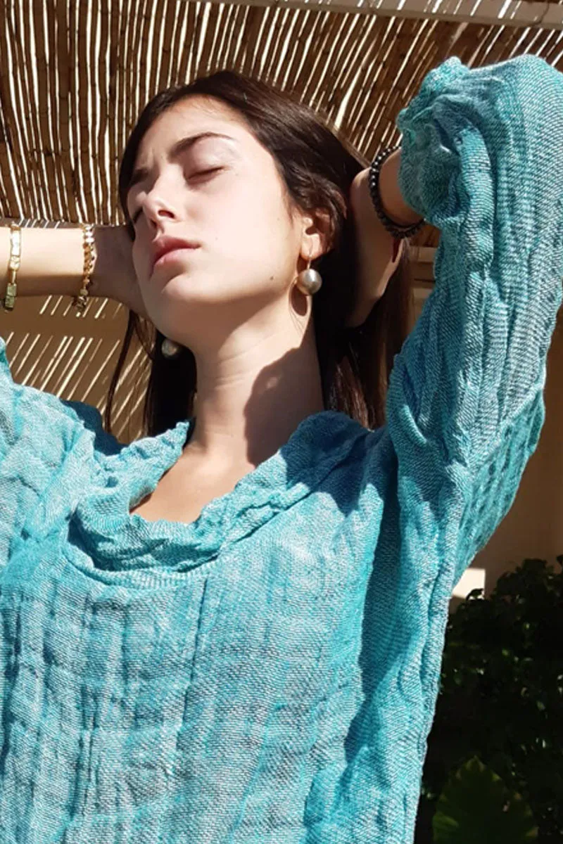 Pure Italian Linen Blue Positano Top