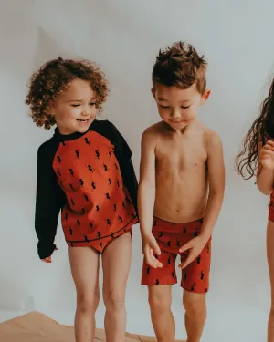 Red Seahorse Print Swim Top