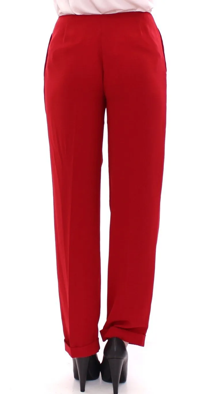 Red wool straight dress pants