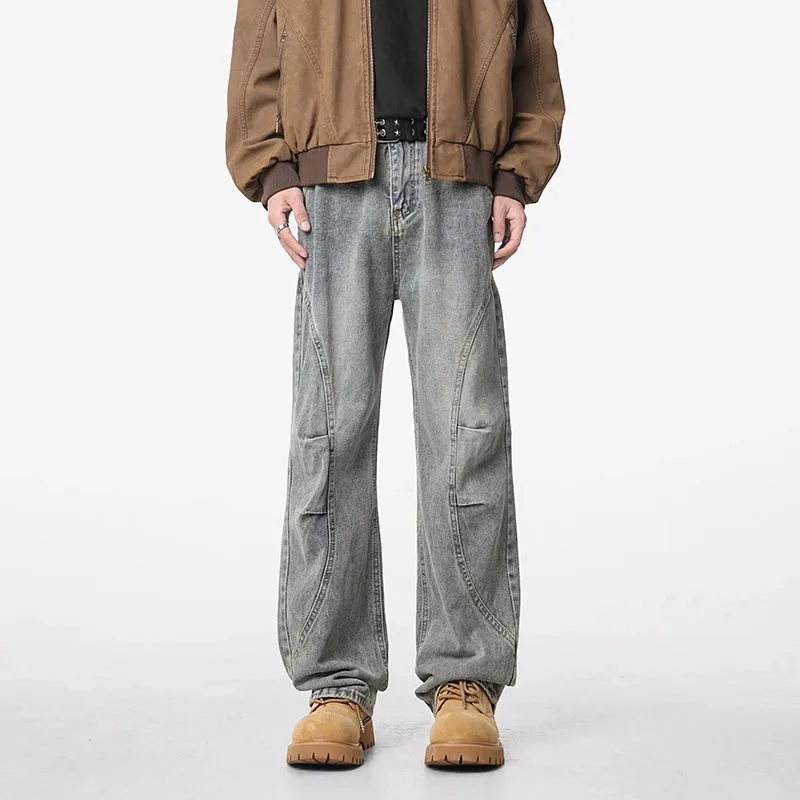 Retro Deconstructed Wide-Leg Jeans