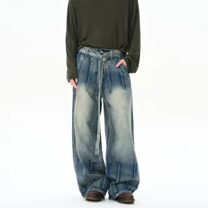 Retro Loose Wide-Leg Belted Jeans