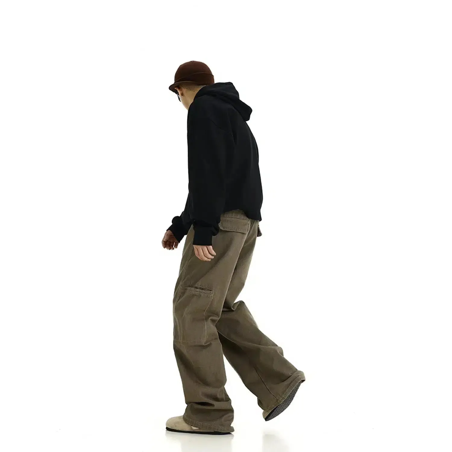 Retro Stitching Wide-Leg Cargo Jeans