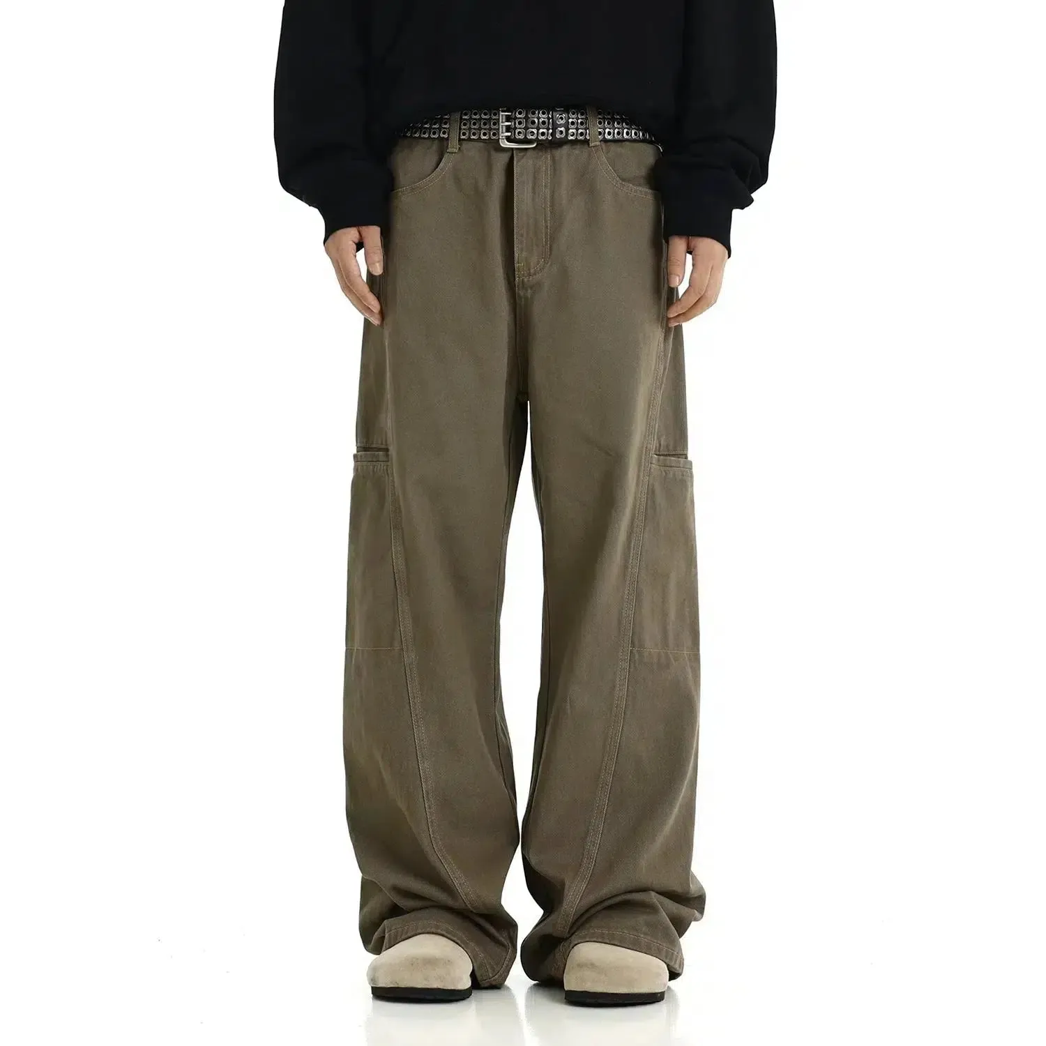 Retro Stitching Wide-Leg Cargo Jeans