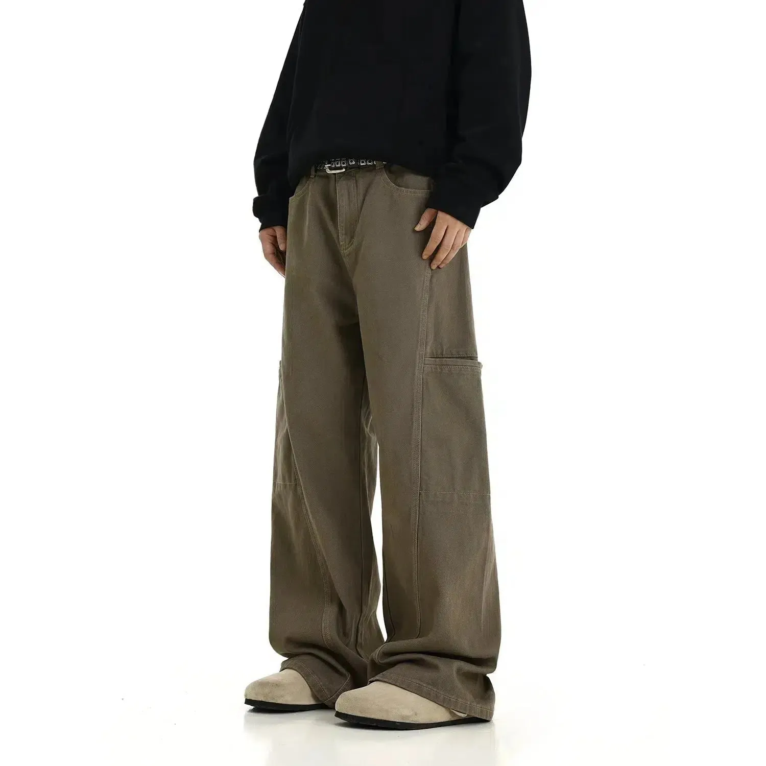 Retro Stitching Wide-Leg Cargo Jeans