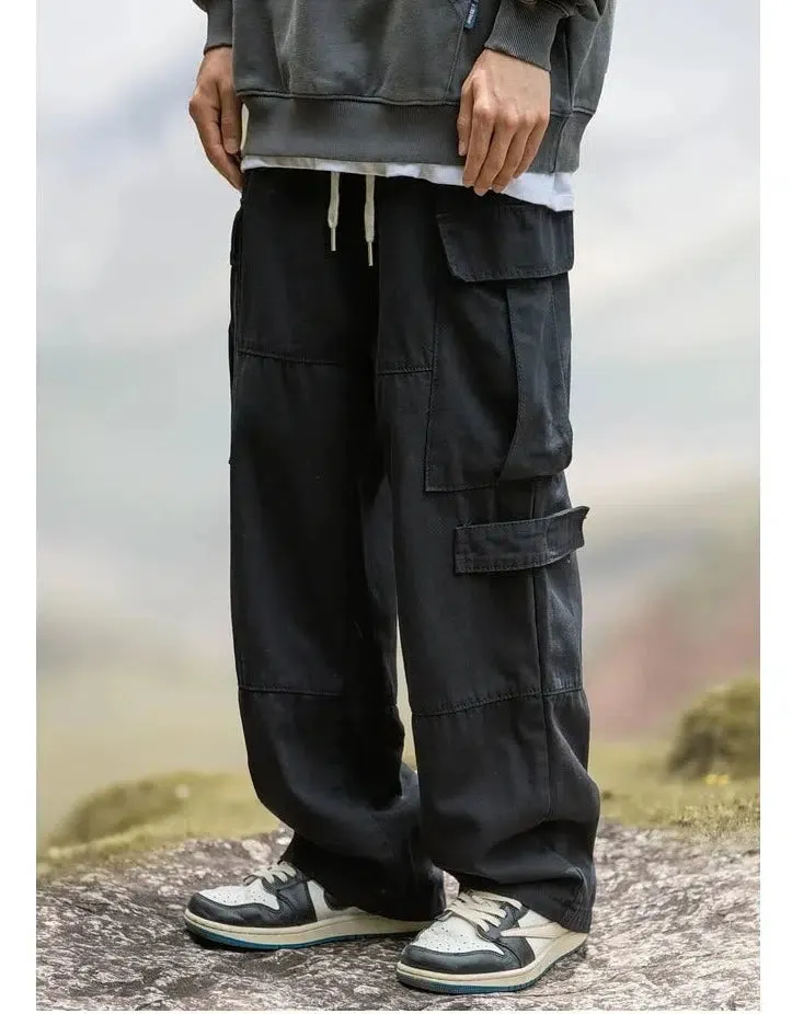 Retro Straight Wide-Leg Cargo Pants