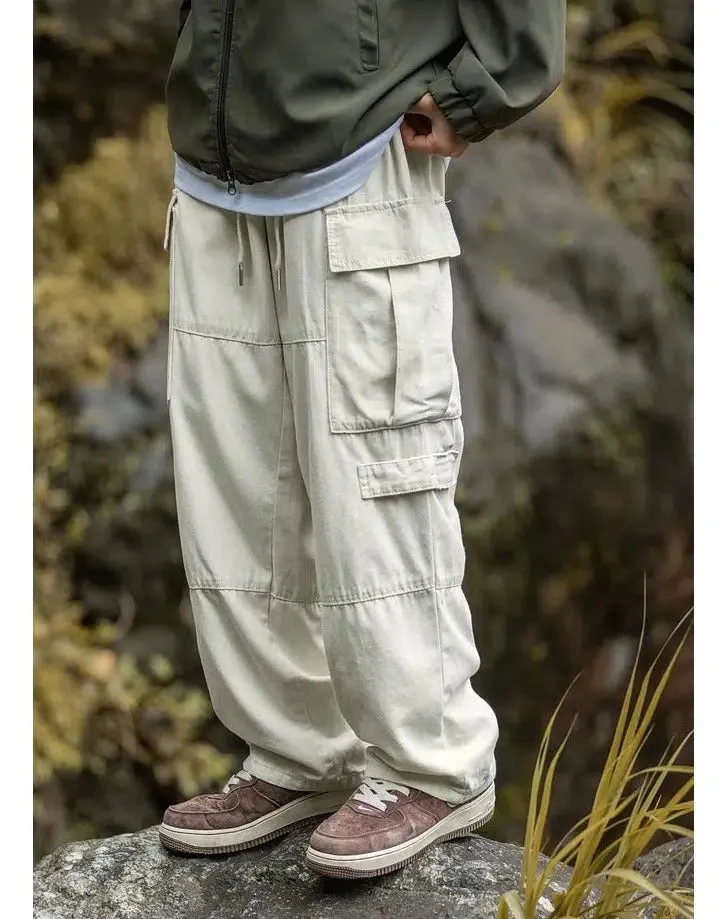 Retro Straight Wide-Leg Cargo Pants