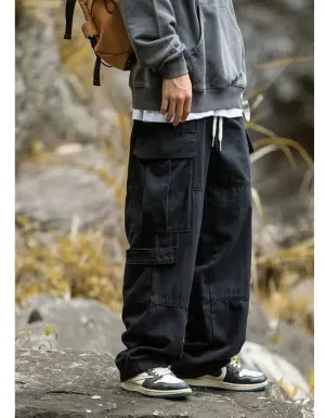 Retro Straight Wide-Leg Cargo Pants
