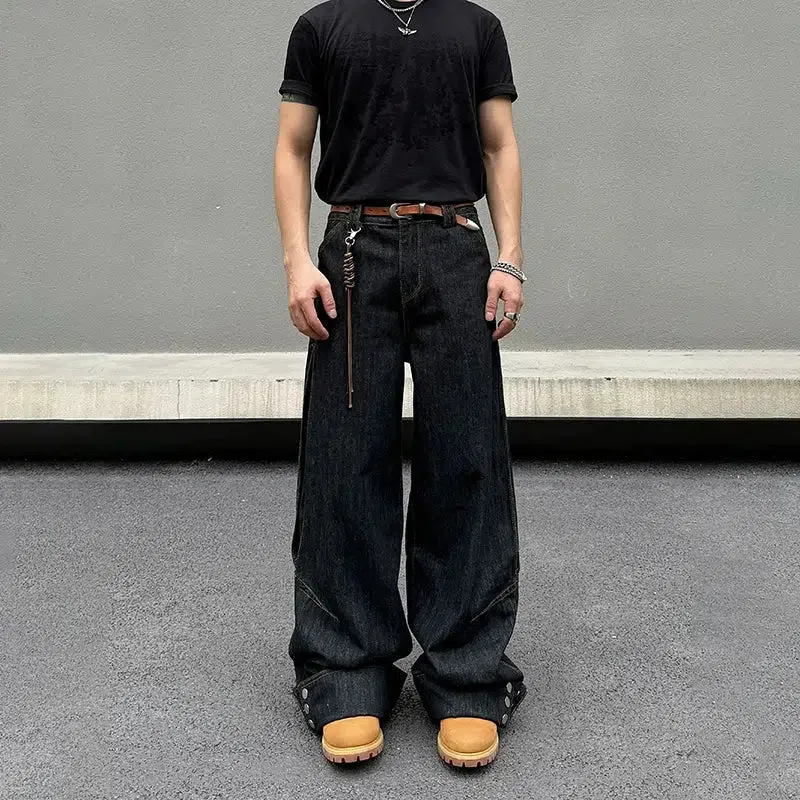 Retro Wide-Leg Denim Cargo Pants