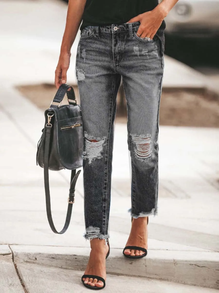 Ripped Slim Fit Washed Jeans