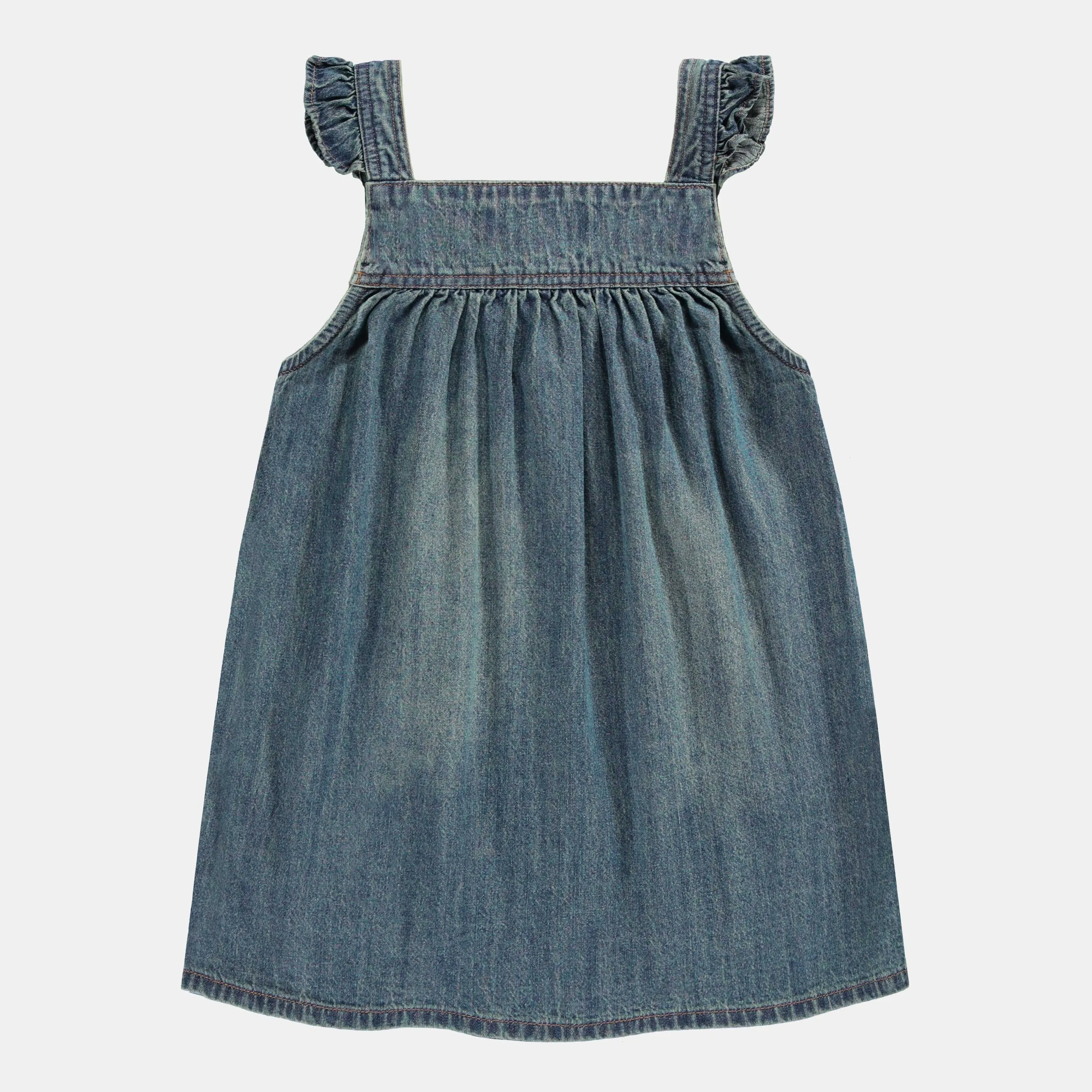 Robe chasuble en denim, bleu moyen, enfant || Denim jumper dress, medium blue, enfant
