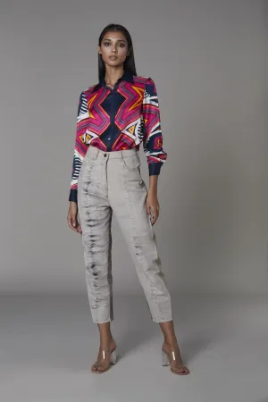 Saaksha & KinniÂ    I   Afghani heart shirt  Grey jeans Shirt - Satin  Jeans - Denim Shirt - Pink / Blue  Jeans - Grey   SS22070    SS22071