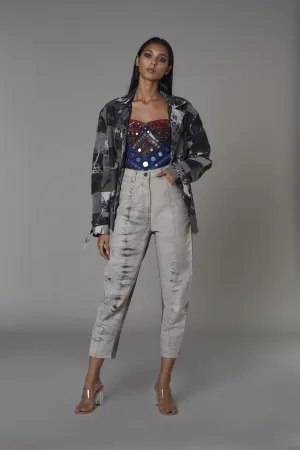 Saaksha & KinniÂ    I   Grey black cutout jacket  Grey denim bustier  Grey jeans Drill Coat - Grey  Bustier - Grey  Jeans - Grey SS22034    SS22035    SS22003