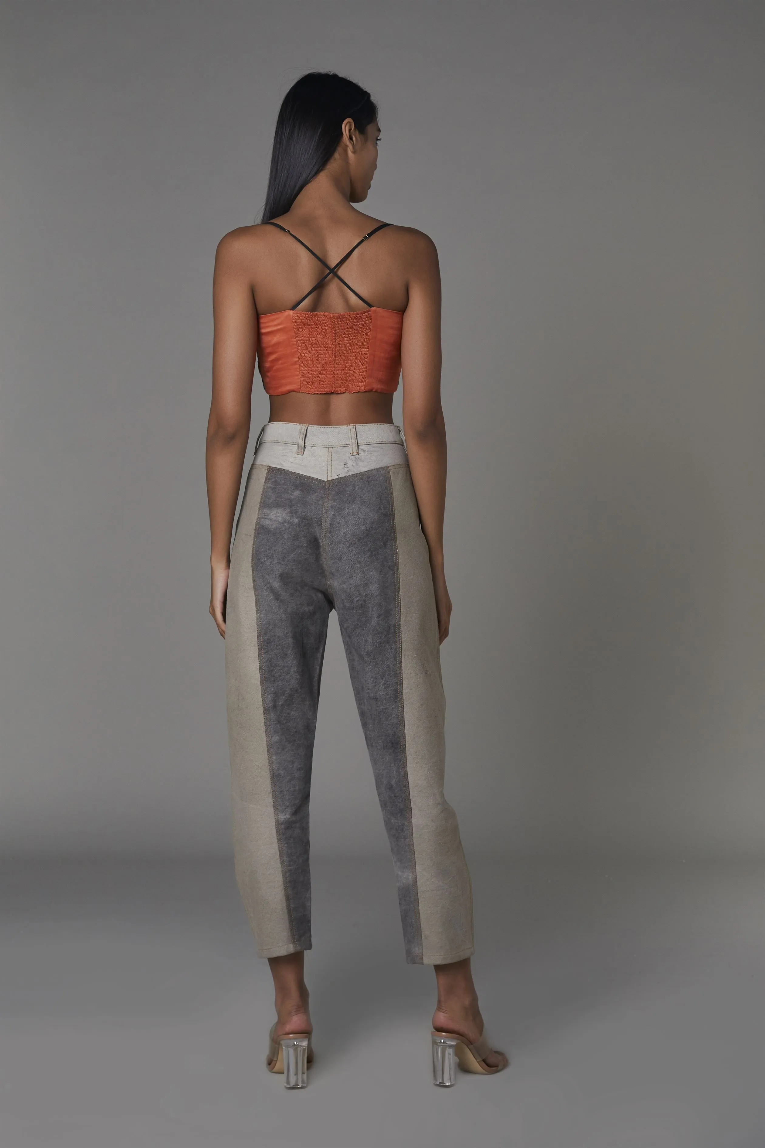 Saaksha & KinniÂ    I   Rust embroidered bustier  Grey jeans Bustier - Satin  Jeans - Denim Bustier - Rust  Jeans - Grey   SS22016    SS22003