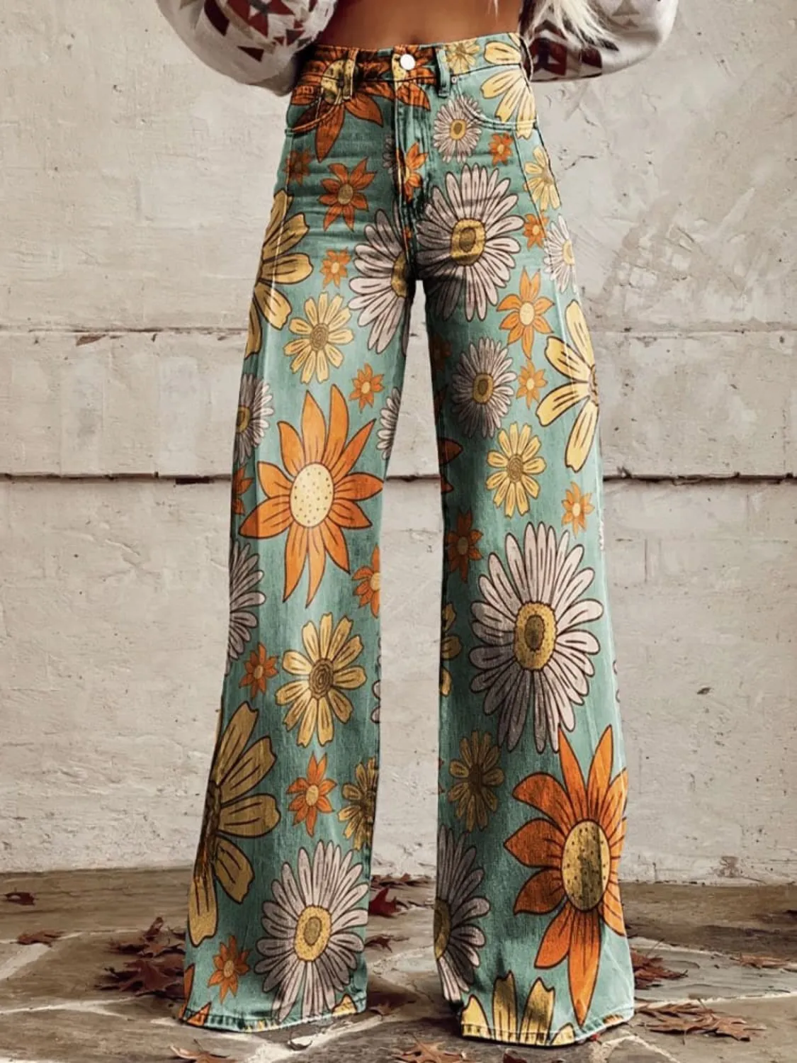 Scarlett™ - Retro Floral Wide Leg Trousers