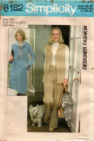Simplicity 8182 Womens HALF SIZE Designer Shirt-Jacket Vest Skirt & Pants 1970s Vintage Sewing Pattern Bust 41 inches UNCUT Factory Folded