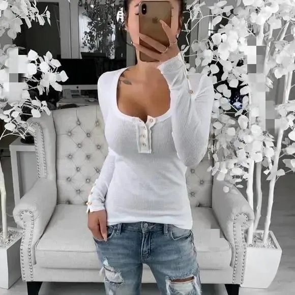 Slim Fit V-neck Bodycon Long Sleeve Tee Shirts