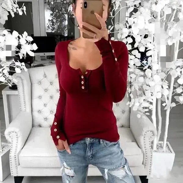 Slim Fit V-neck Bodycon Long Sleeve Tee Shirts
