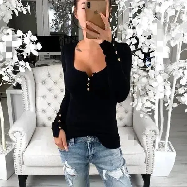 Slim Fit V-neck Bodycon Long Sleeve Tee Shirts
