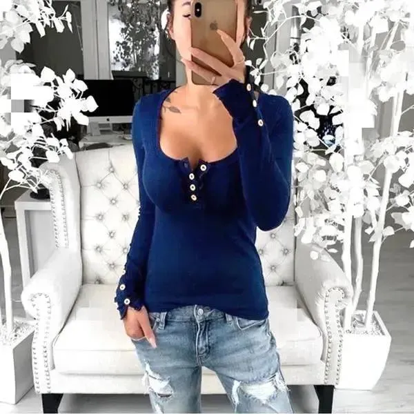 Slim Fit V-neck Bodycon Long Sleeve Tee Shirts