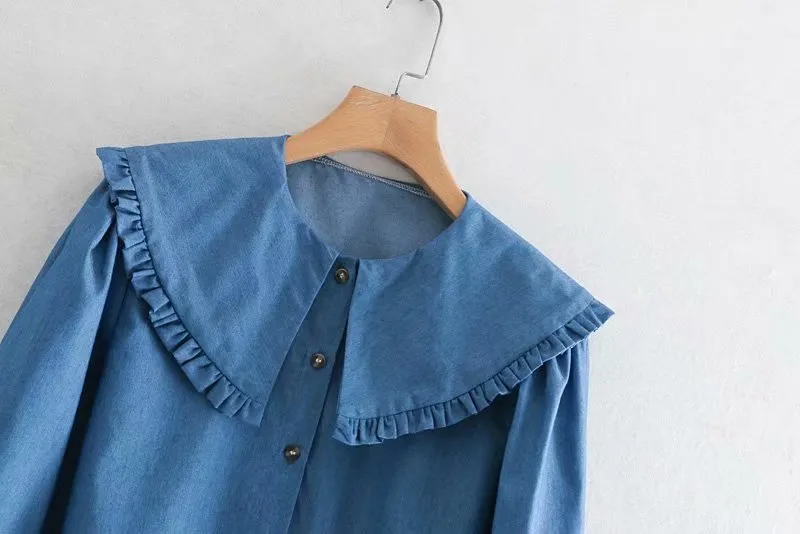 Spring and Summer New Wide-neck Shirt Women's Denim Shirt