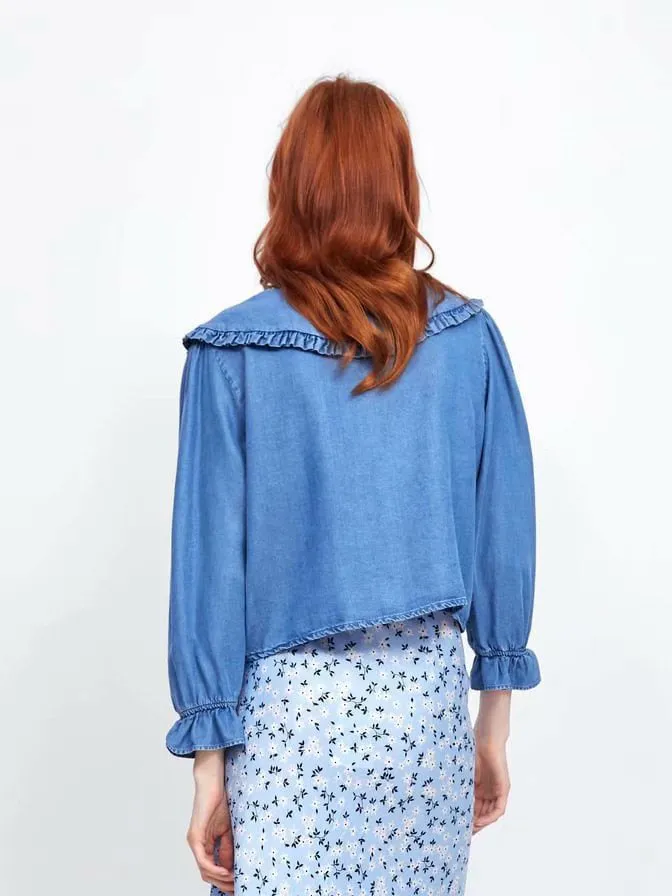 Spring and Summer New Wide-neck Shirt Women's Denim Shirt