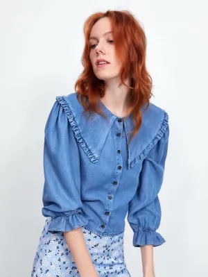 Spring and Summer New Wide-neck Shirt Women's Denim Shirt