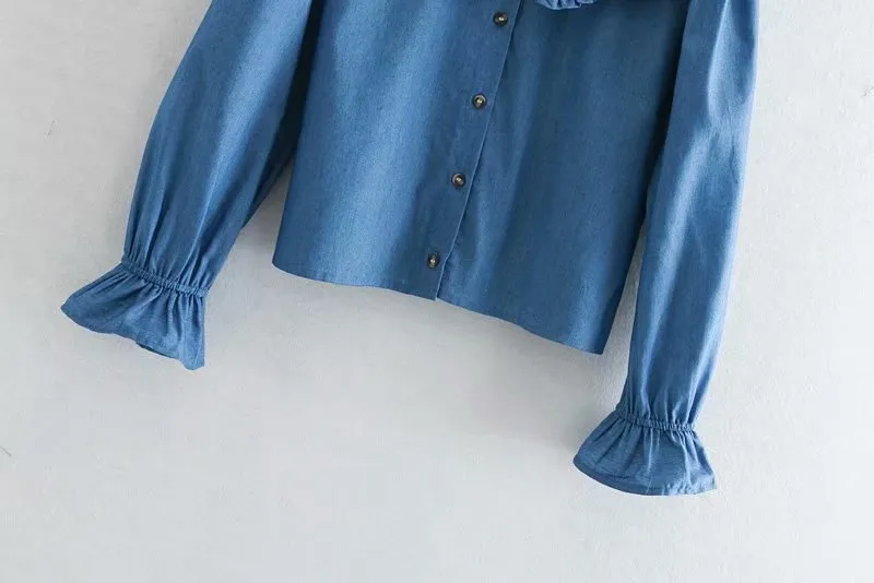 Spring and Summer New Wide-neck Shirt Women's Denim Shirt