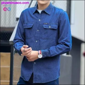 Spring Autumn Denim Shirt Men Long Sleeve Blue Sunscreen