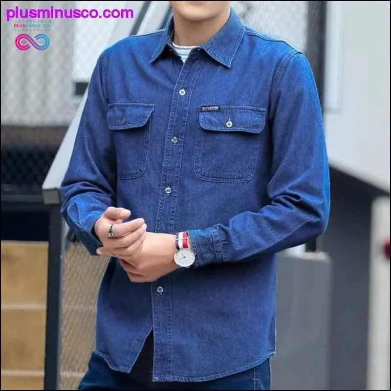Spring Autumn Denim Shirt Men Long Sleeve Blue Sunscreen