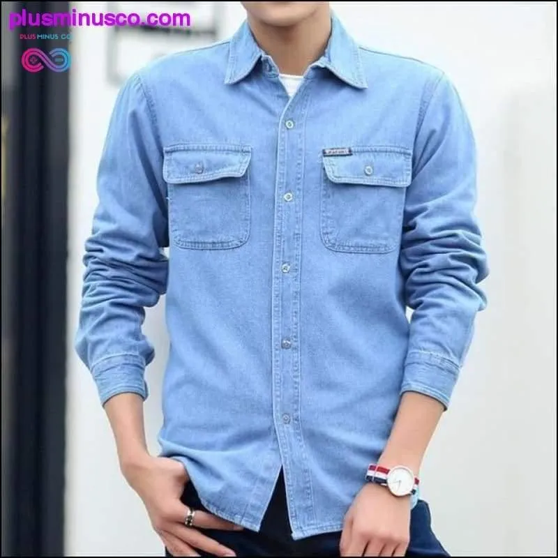 Spring Autumn Denim Shirt Men Long Sleeve Blue Sunscreen