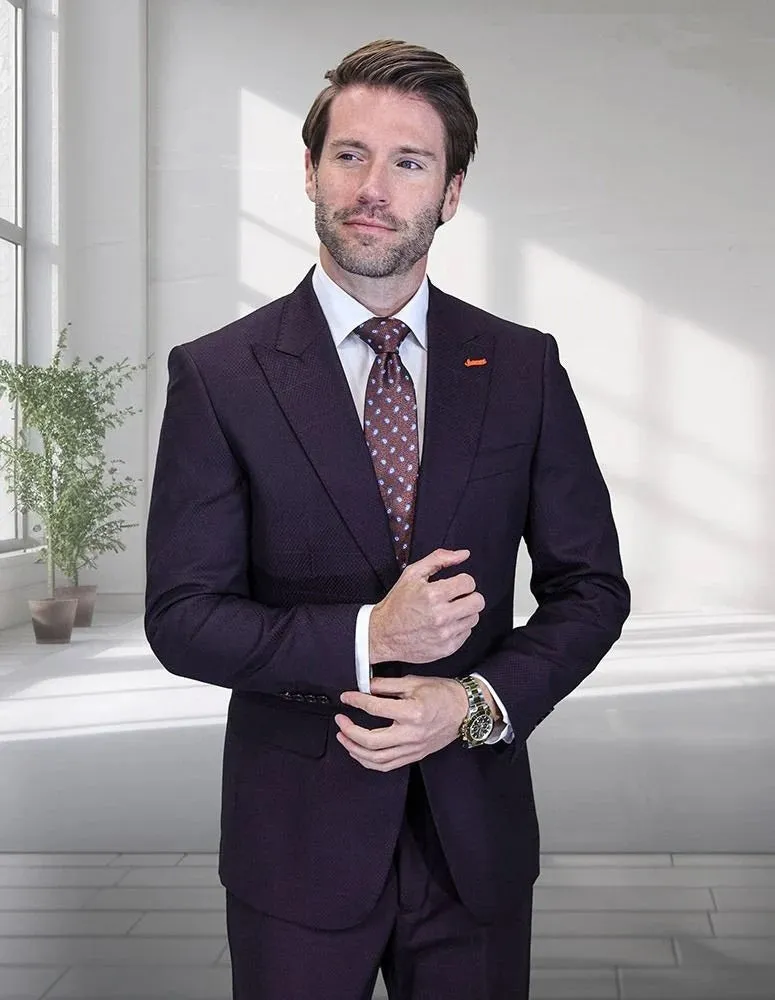 Statement Men's 2-Piece Modern Fit Suit – 100% Wool with Refined Windowpane Pattern