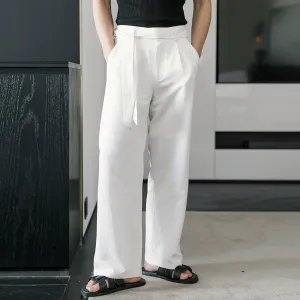 Straight Linen-Cotton Casual Pants