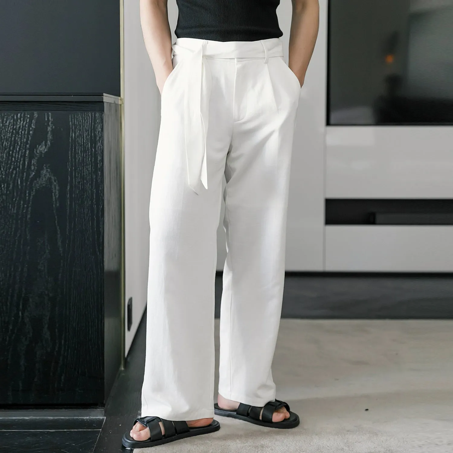 Straight Linen-Cotton Casual Pants