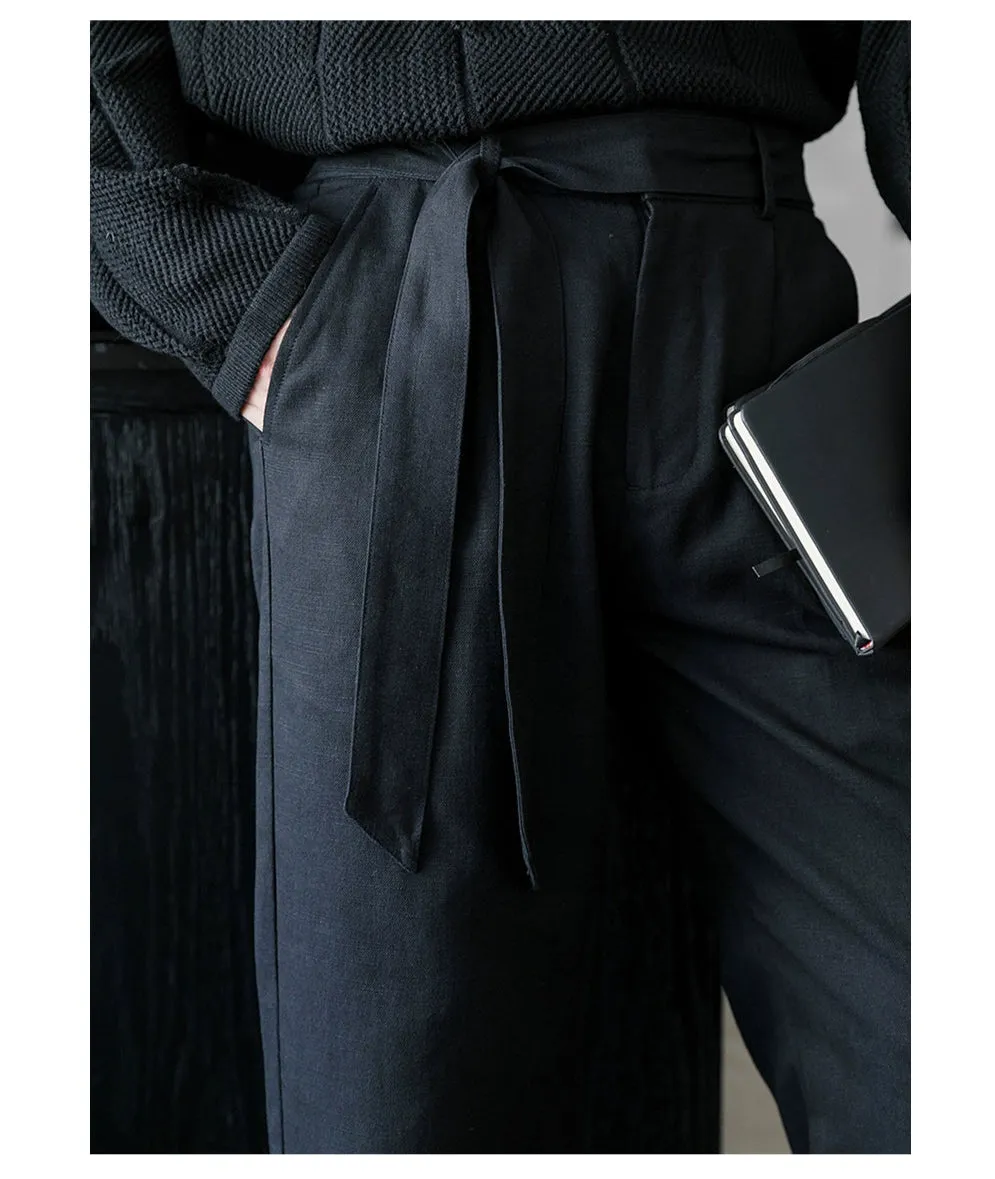 Straight Linen-Cotton Casual Pants