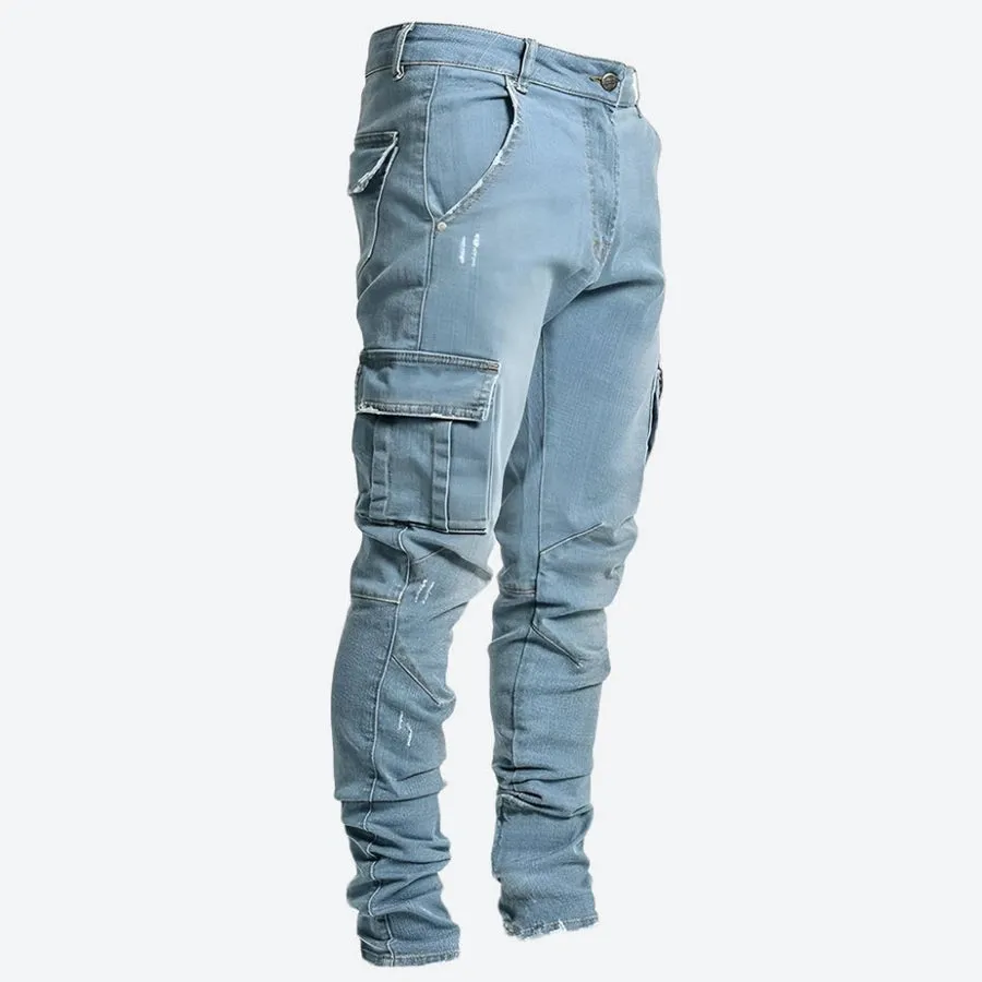 Stretch Fit Cargo Denim Pants