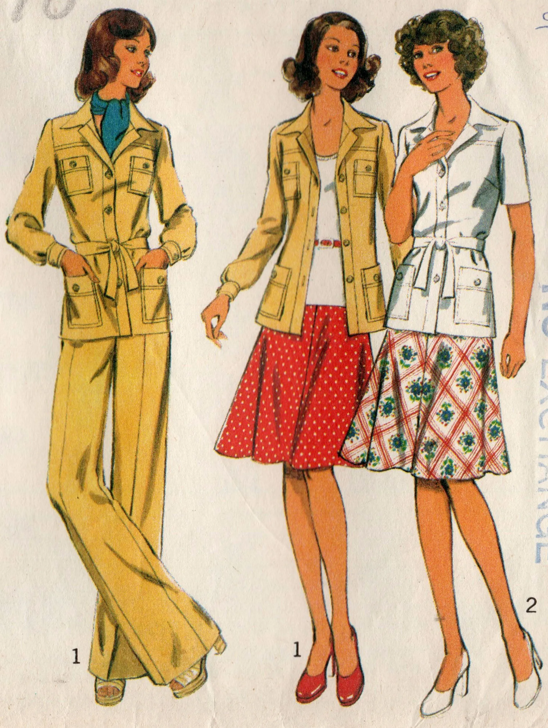 Style 1024 Womens Safari Style Shirt / Jacket Skirt & Pants 1970s Vintage Sewing Pattern Size 10 or 12