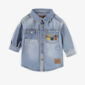 Surchemise en denim de coupe droite avec broderie, bébé || Straight fit denim overshirt with embroidery, baby