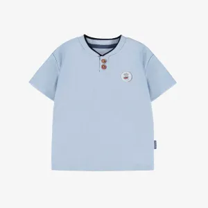 T-shirt bleu en jersey gaufré, bébé || Short-sleeved t-shirt in waffled jersey, baby