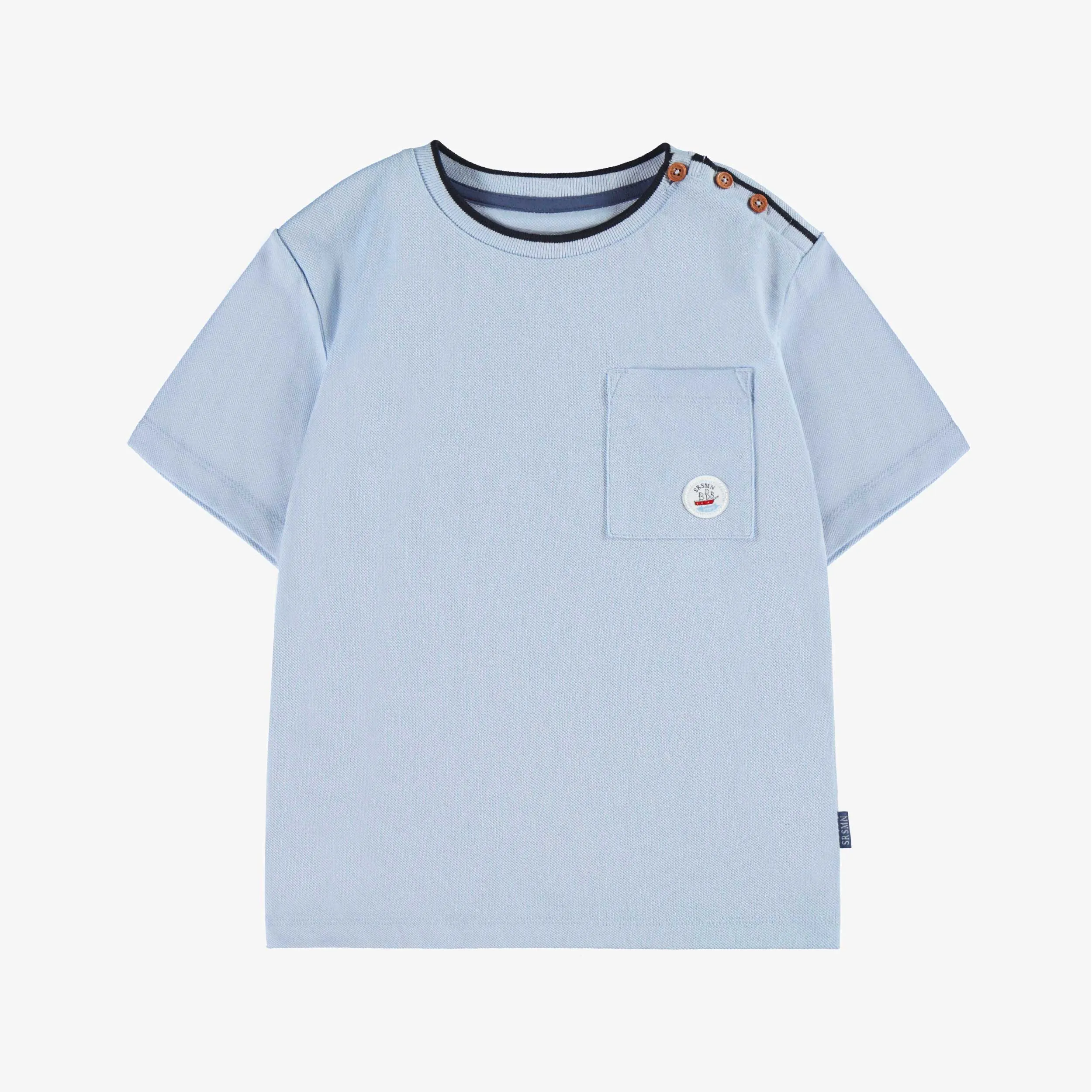 T-shirt bleu en jersey gaufré, enfant || Blue t-shirt in waffled jersey, child