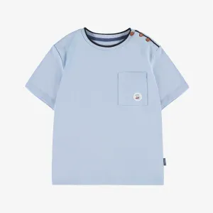 T-shirt bleu en jersey gaufré, enfant || Blue t-shirt in waffled jersey, child