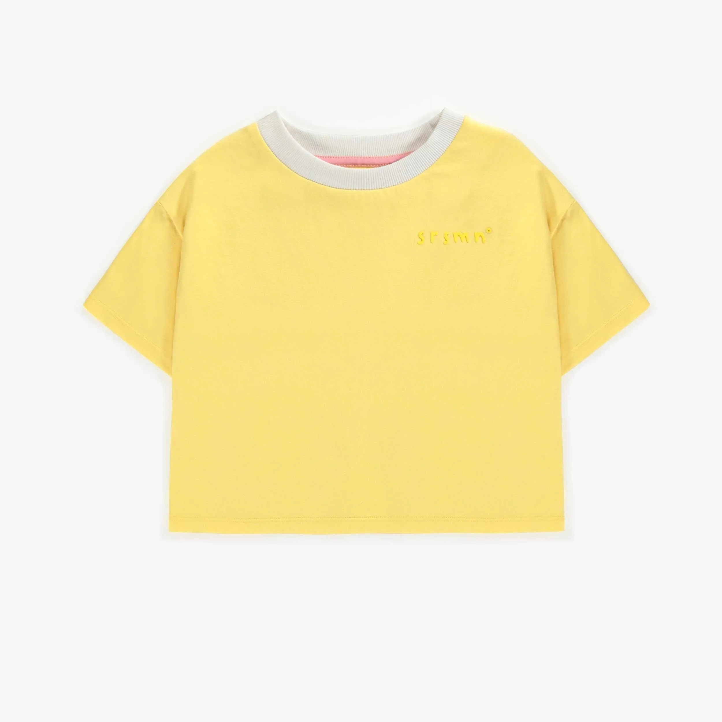 T-shirt court jaune à manches courtes en coton, enfant || Yellow short-sleeved t-shirt in cotton, child