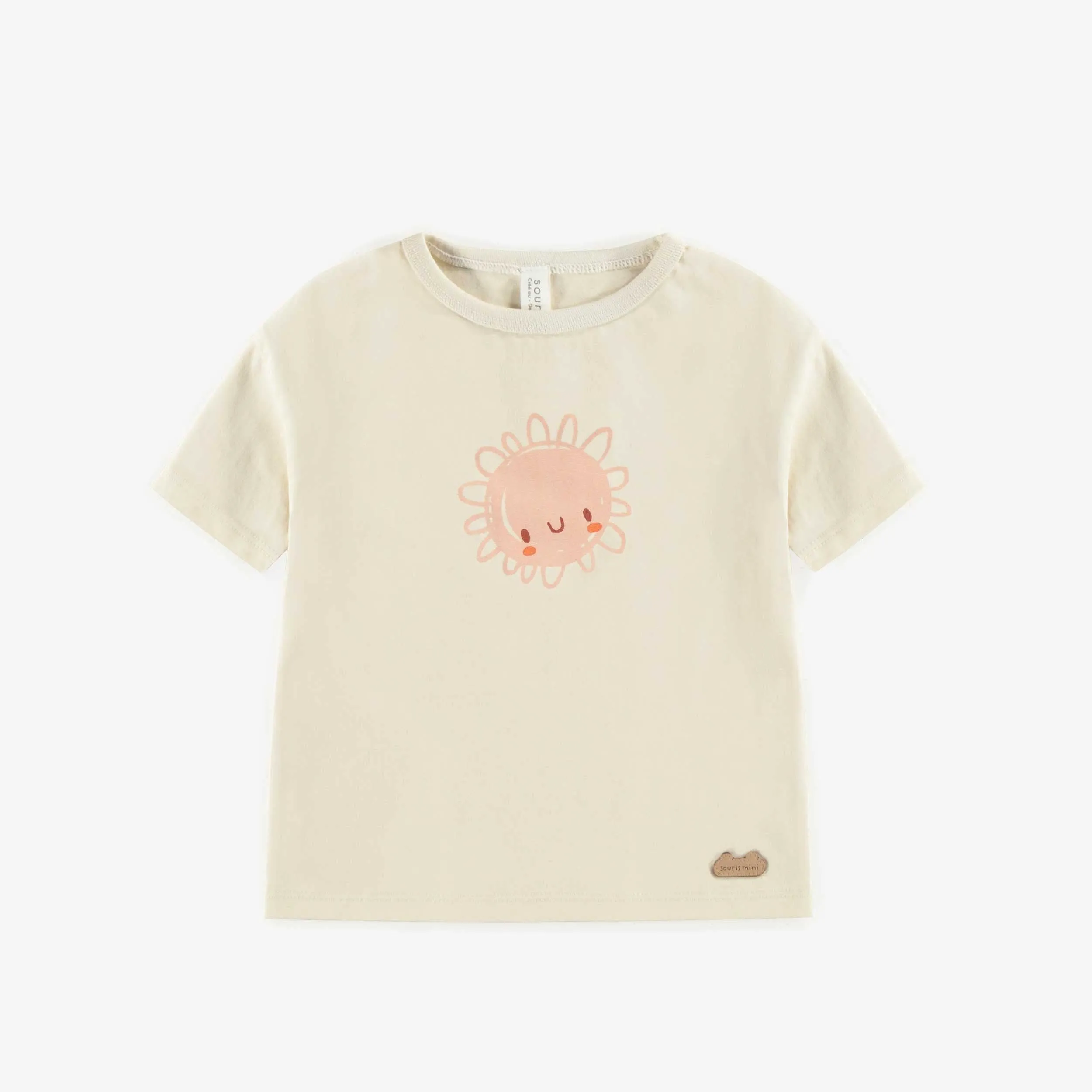 T-shirt crème en coton biologique coupe droite, naissance || Cream t-shirt straight cut in organic cotton, newborn